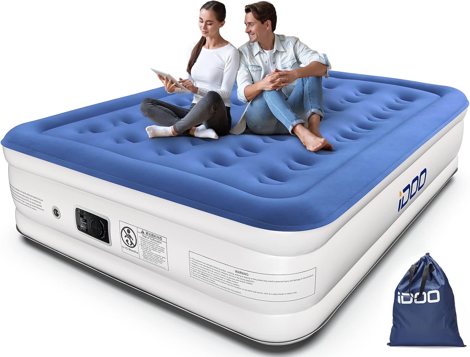 iDOO Queen Size Air Mattress with Pillow, Inflatable Bed with Builtin