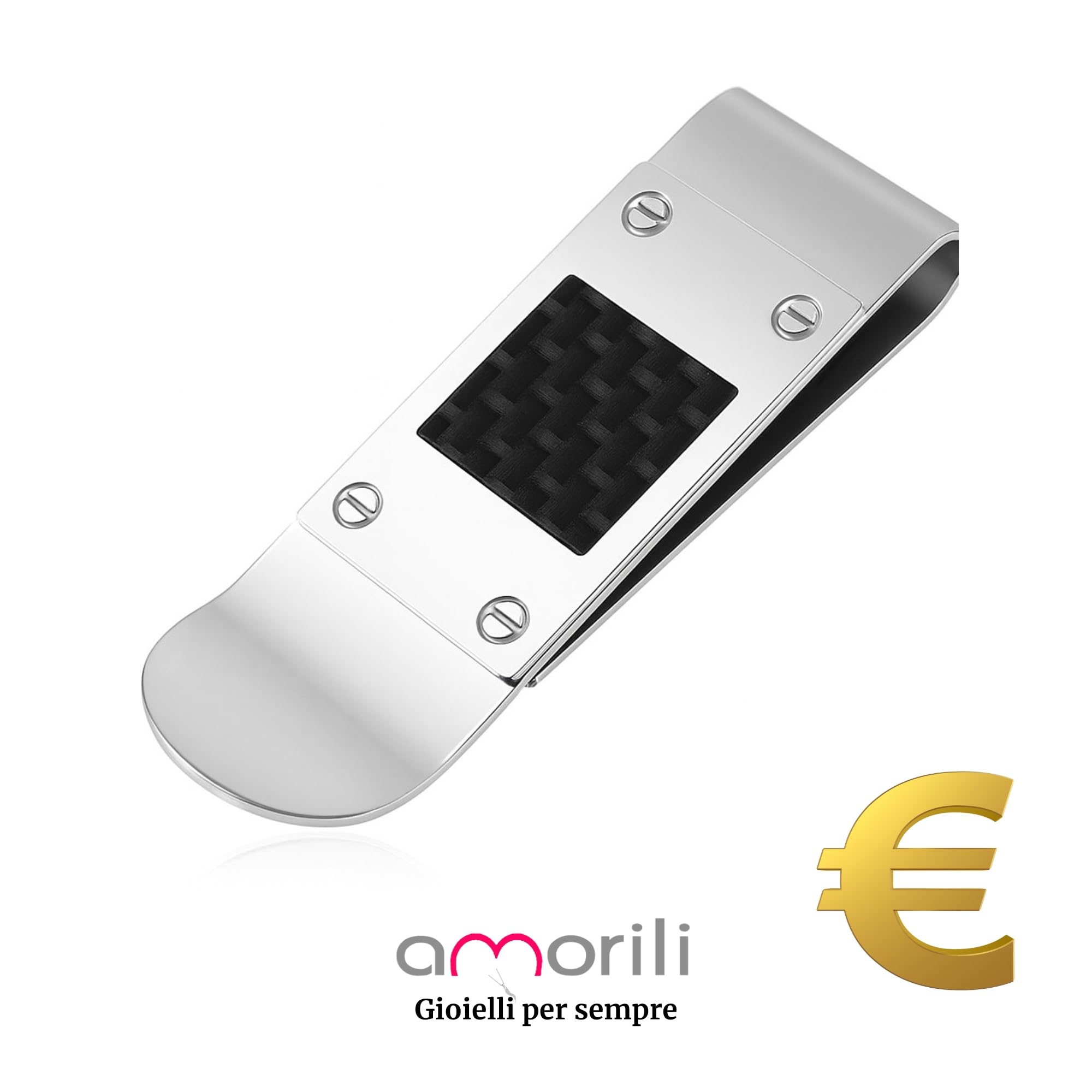 Porta Soldi Uomo Clip in Acciaio Inossidabile con Fibra di Carbonio – Fermasoldi Elegante e Resistente – Accessorio Minimal per Banconote e Carte – Idea Regalo Raffinata fsl026