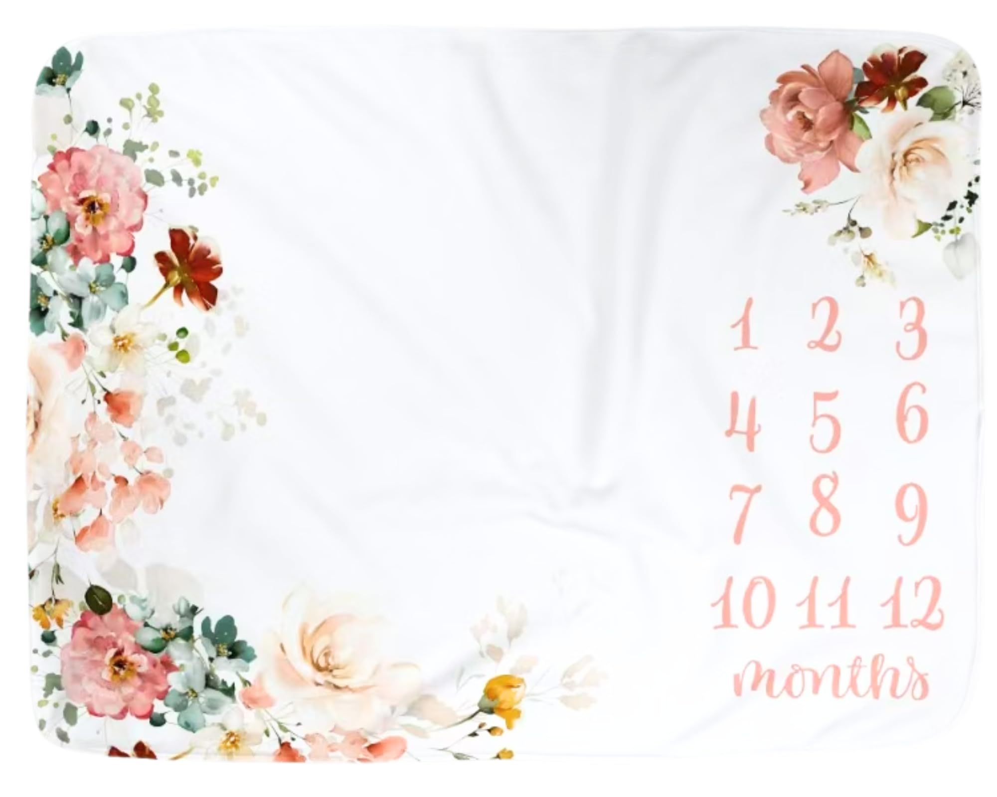Baby Monthly Milestone Blanket for Baby Girl - Floral Watercolor Design, 1-12 Months Photo Background Prop, Soft Fleece Newborn Blanket for Monthly