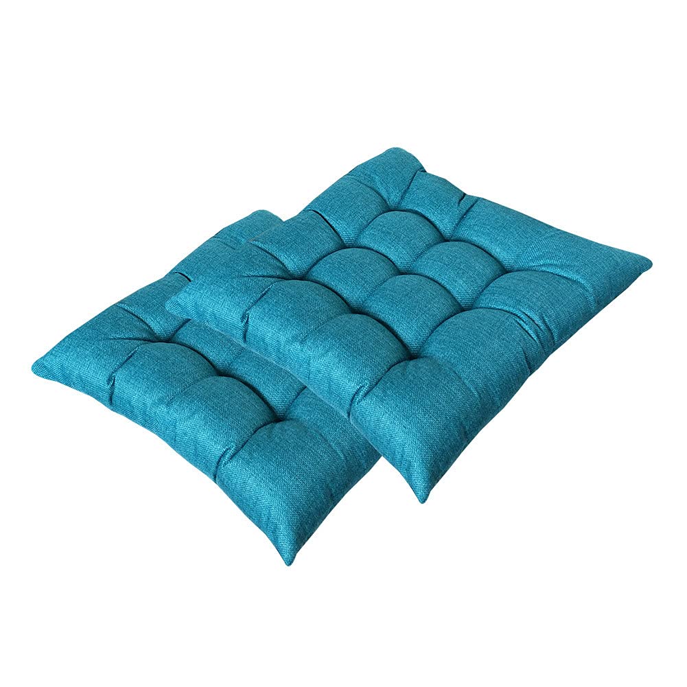 FANSU Chair Cushions With Ties Set of 2, Seat Pads Linen Tatami Thick Padded Booster for Home Floor Patio Garden or Office (Peacock Blue, 50x50x8cm)