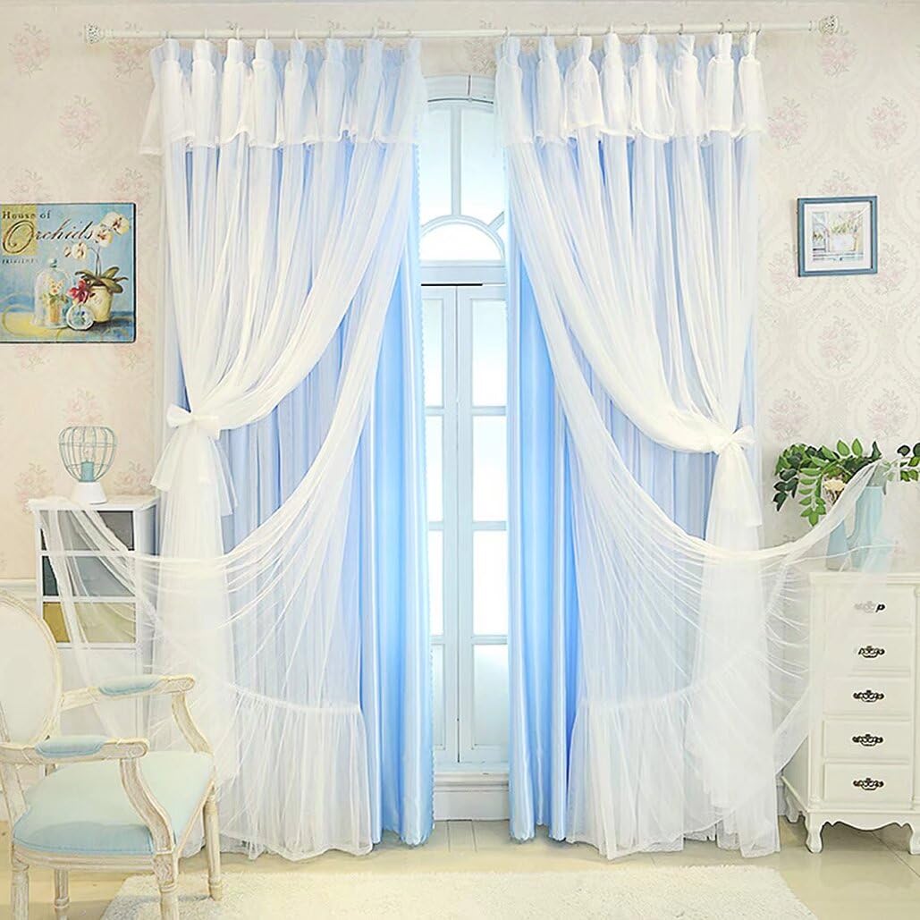 花柄リボン付き姫系カーテン7枚セット