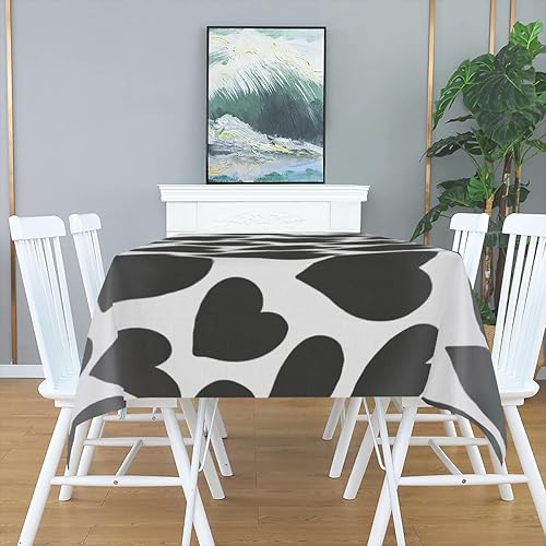 Miniatura 4 de Mantel rectangular de 54 x 72 pulgadas, patrón de corazón negro, impermeable, a prueba de derrames, sin arrugas, mantel de cocina y comedor para