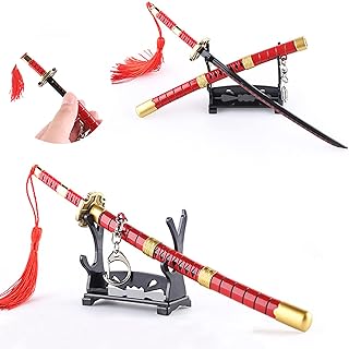 Batustou Anime Sword Keychain Metal Weapon Model with Stand Roronoa Zoro Sandai Kitetsu Mini Katana Key Chain Anime Figure For Men one pieces Fans Cosplay Pendant