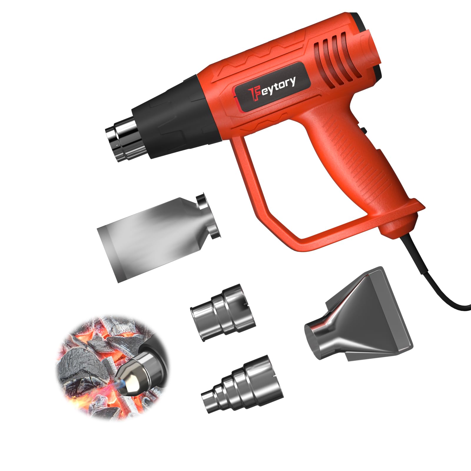 Heat Gun for Paint Stripping, 2000W Heavy Duty Hot Air Gun Tool 1.5S Fast Heating with Overload Protection, 4 Nozzles and 1.8m Cable, Dual Temperature Settings, for Craft Embossing, Shrink Wrapping