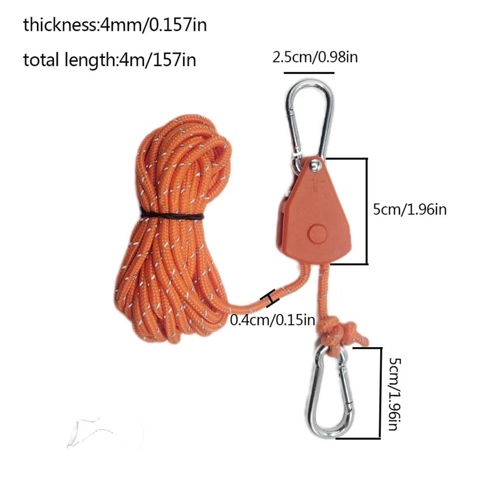 6 Stück 4 m reflektierende Camping-Zeltseil-Zurrgurte mit fester Schnalle, Riemenscheibe und Spanner, Ratschenaufhänger for Markisen-Windseil(6pcs Orange)
