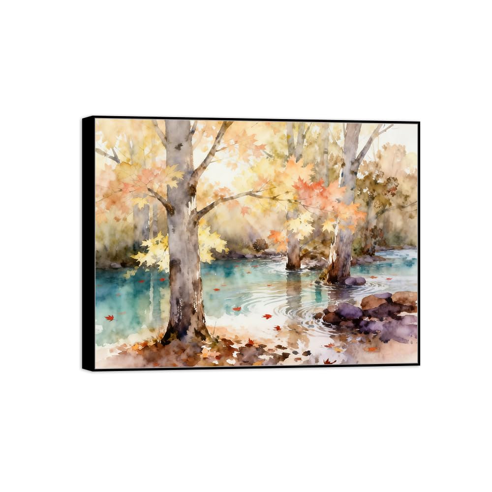 OZPWBVY Landscape Canvas Prints Tree River. Home Decor 50x65cm Black Frame