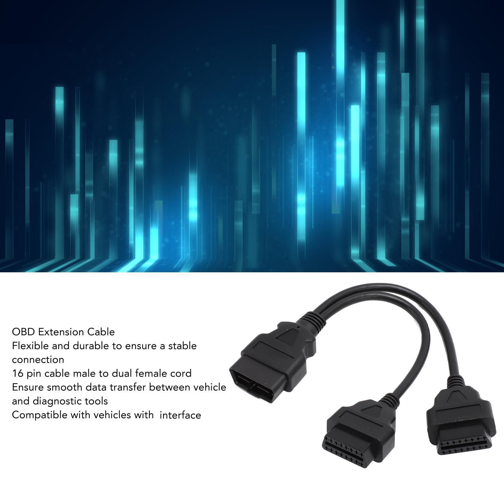 Cavo Prolunga OBD2 Da 35cm - Adattatore Da 1 A 2 Con 16 Pin Per Diagnostica Auto Kia E Toyota