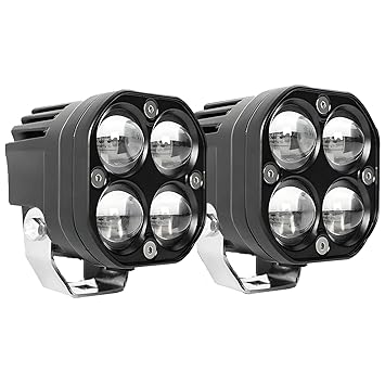 Allextreme 4 LED Fog Light 12V 60W Driving Lamp Universal Waterproof Foglight Bar Lights for All Car Bike Motorcycles with Switch (Pack of 2, White/Yellow)