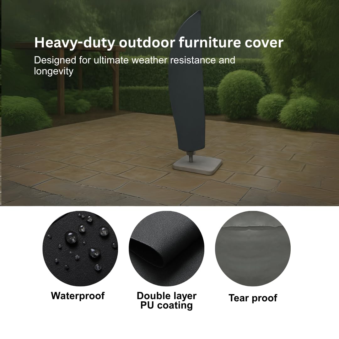 Home Source Waterproof Parasol Cover – Durable UV Resistant 130g PE Knitting Cloth with Drawstring Closure, Fits Large & Jumbo Parasols, Weatherproof Protection