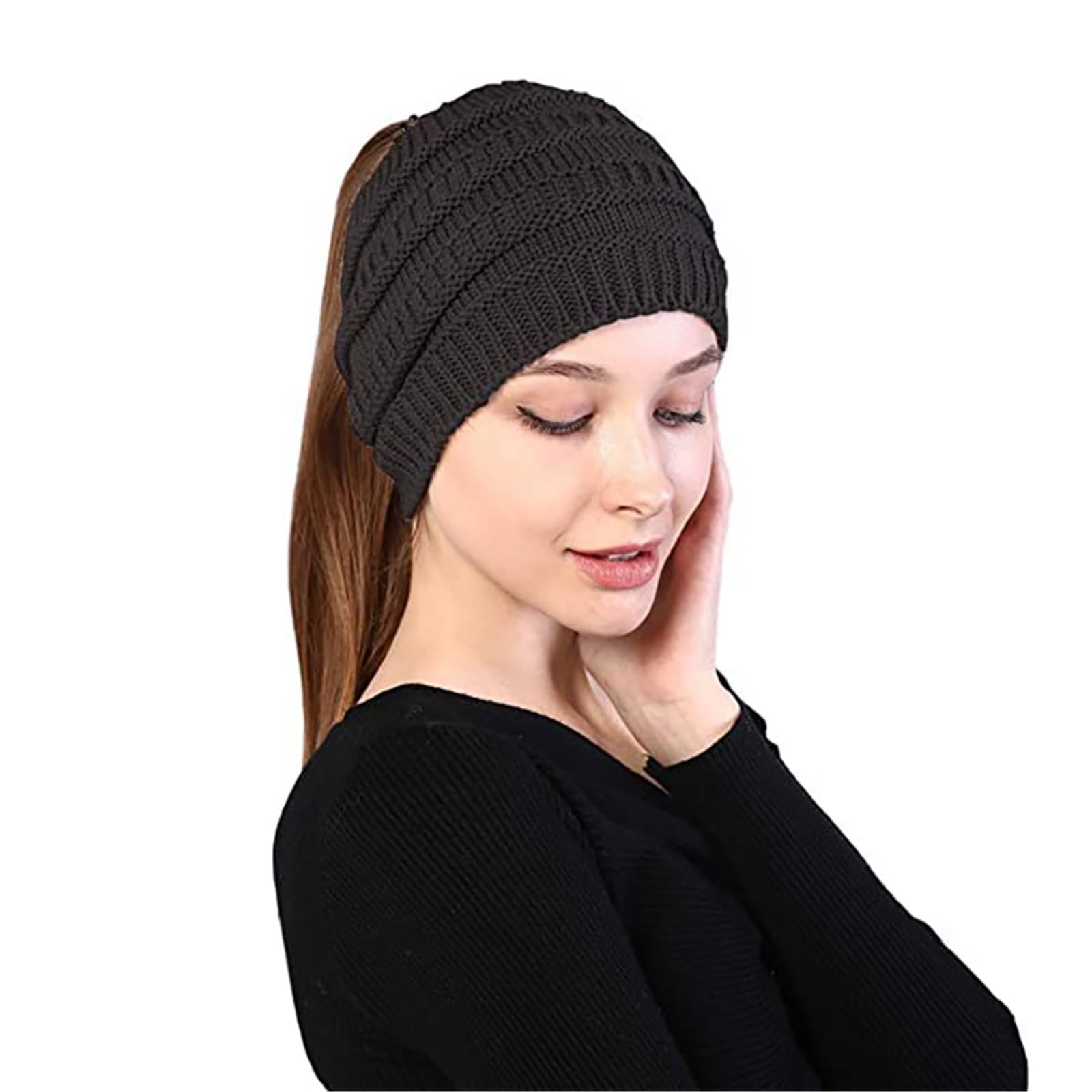 Cerchietto Invernale 2 pz Maglia Larga Fascia for Le Donne Autunno Inverno Headwrap Turbante Fasce for Capelli Con Fori Cappello Tenere Al Caldo Scaldini for Le Orecchie Femminili Per La Decorazione(L