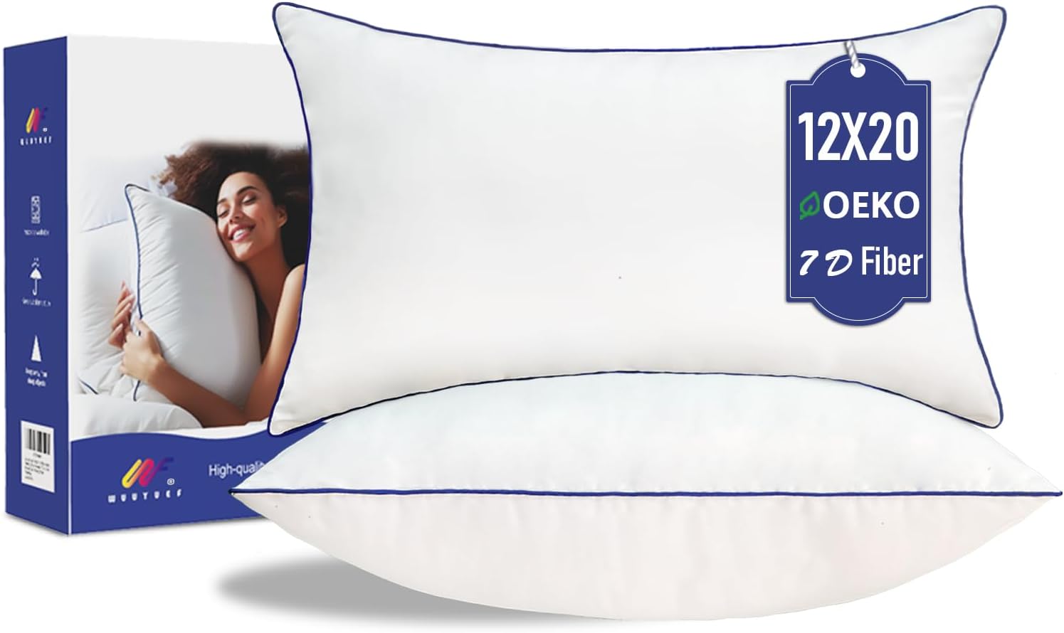 12x20 Pillow Insert Set of 2 – Firm Lumbar Pillow Inserts, Rectangular Cushion Inserts, Hypoallergenic Virgin Microfiber Filling, Machine Washable