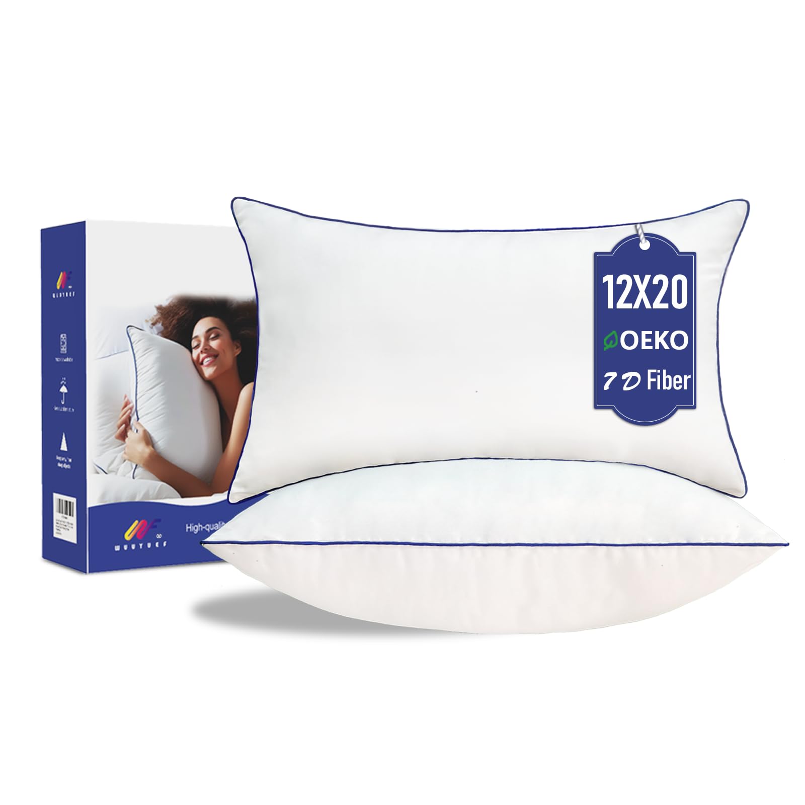 12x20 Pillow Insert Set of 2 – Firm Lumbar Pillow Inserts, Rectangular Cushion Inserts, Hypoallergenic Virgin Microfiber Filling, Machine Washable