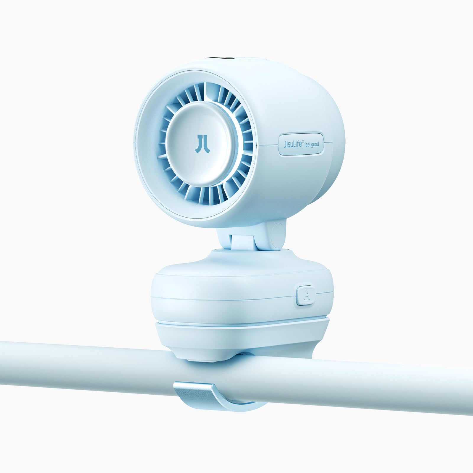 JISULIFE Mini ventilatore a clip per passeggino, portatile a batteria, con luce notturna, 5 velocità, display a LED, staffa flessibile staccabile, sicuro per culla, tapis roulant, viaggio - blu