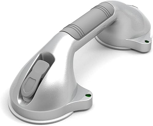 Miniatura 3 de Barra de agarre de ducha de succión, mango de bañera con indicador, agarre antideslizante, tono plateado metálico de doble tono (gris, 12 pulgadas)