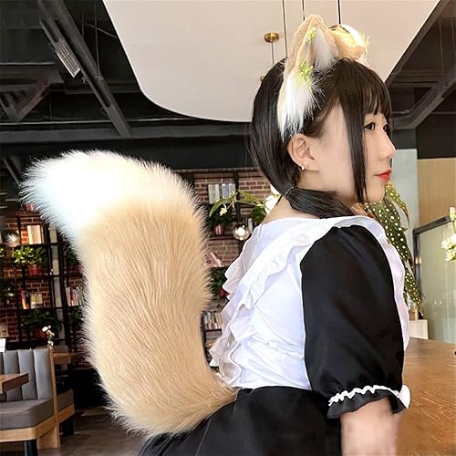 Miniatura 3 de LittleLuluda Diadema de orejas de lobo de zorro de piel sintética, disfraz de cosplay de cola de animal, accesorios para disfraz