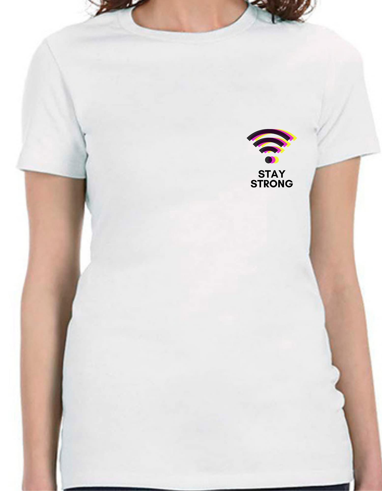 THE TEE POINT Women's Round Neck Cotton Stay Strong Printed White T-Shirt(Size:-Large)