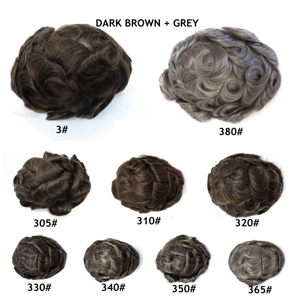 Hair Toupee Hair Pieces for Men Natural Lace Front with Skin Perimeter Base Various Size-Color-Density Available (7''x9''100% Light Medium Density, 3# Dark Brown)