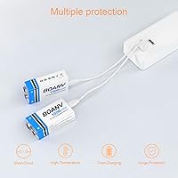 Vista 7 de 2 baterías recargables de 1300 mAh 9 V, batería recargable de litio USB de 9 V de larga duración, con cable de carga 2 en 1, para detectores