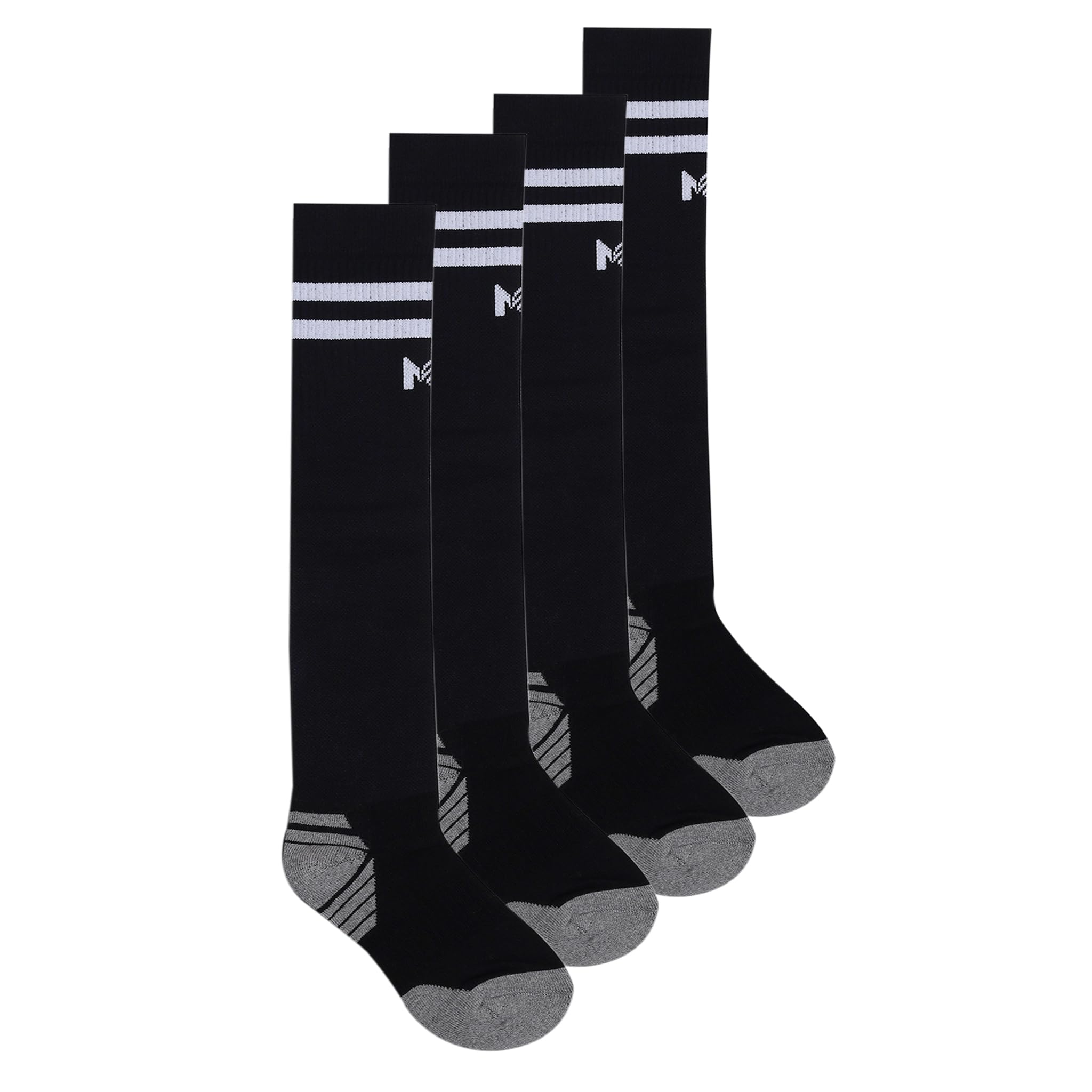 Mint & Oak Kids Football Socks | Knee High | Easy Self-Wear Design | Stays Up All Match | Terry Cushioned Sole | Cotton Blend | Ages 7–10 Years | Black | Pack of 2 Pair 1
