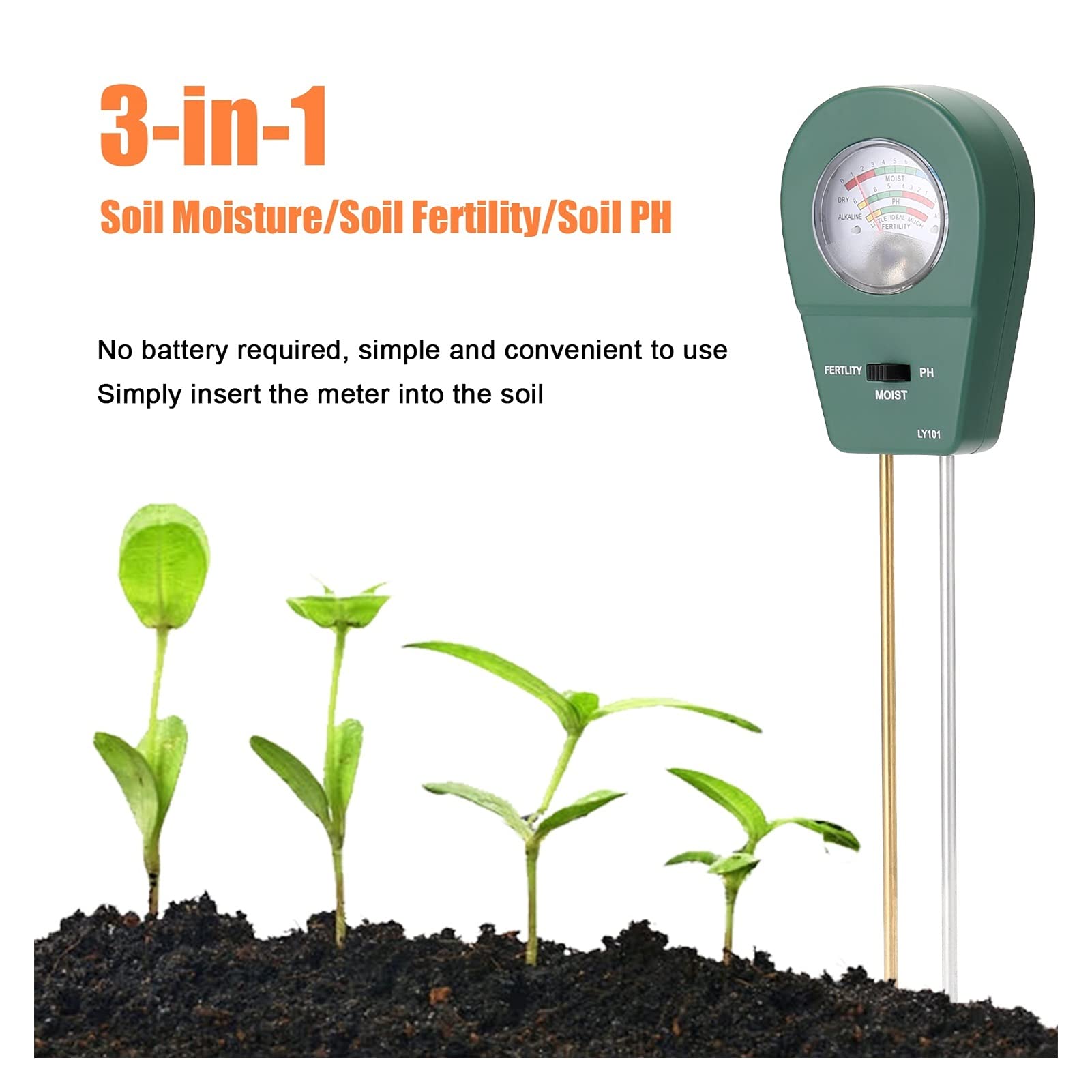 Medidor De Humedad, Comprobador De Suelo 3 En 1, Medidor De Ph, Detector De Suelo, Comprobador De Ph, Sensores De Humedad para Flores De Jardín, Medición De Precisión (Groen)