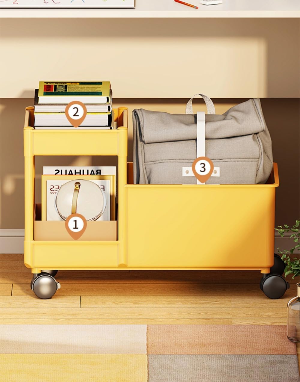 Bivoyud ワゴン デスク サイドワゴン キャスター付き 棚板高さ調節 A4ファイル対応 組立カンタン ラック 収納 (アボカド