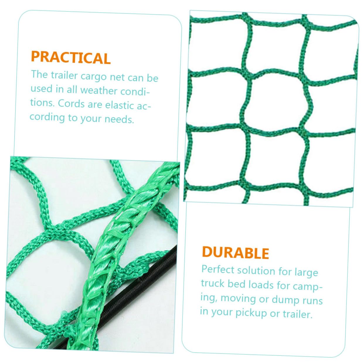 TOYANDONA Rete e 15 Ganci per Cassone Pickup di Carico in Nailon e Rimorchio Resistente agli Strappi Verde con Corde Elastiche per Uso All'aperto per Traslochi e Trasporti