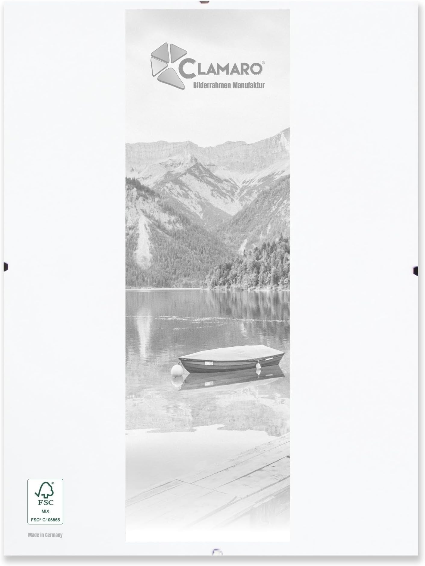 CLAMARO 'N°1' Frameless Picture Frame Clip Frame 21 x 30 cm Modern Picture Holder for Stylish Gallery Presentations with White Laminated MDF Wood Back Panel and Acrylic Glass Panel