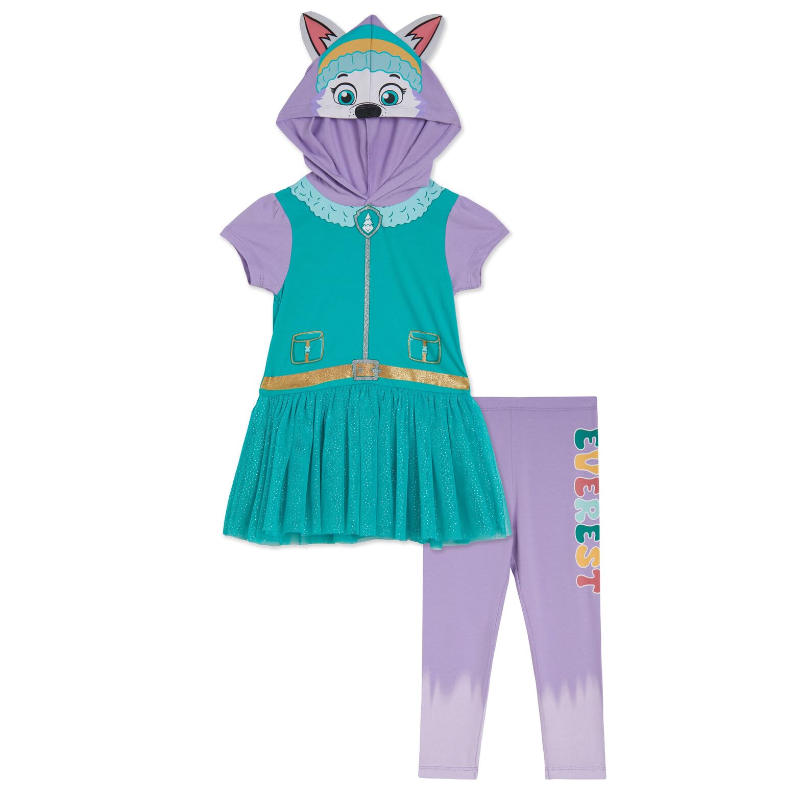 Girls Hooded Cosplay T-Shirt Dress and Leggings Outfit Set Toddler to Little Kid Sizes (2T - 7-8)