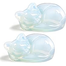 2Pcs Crystal Opalite Cat Figurines, 2" Opal Moonstones Sleeping Cat Crystals Sculpture, Healing Crystal Decors Statue, Home Office Desk Decor, Cat Themed Ornaments Gift for Cat Lovers
