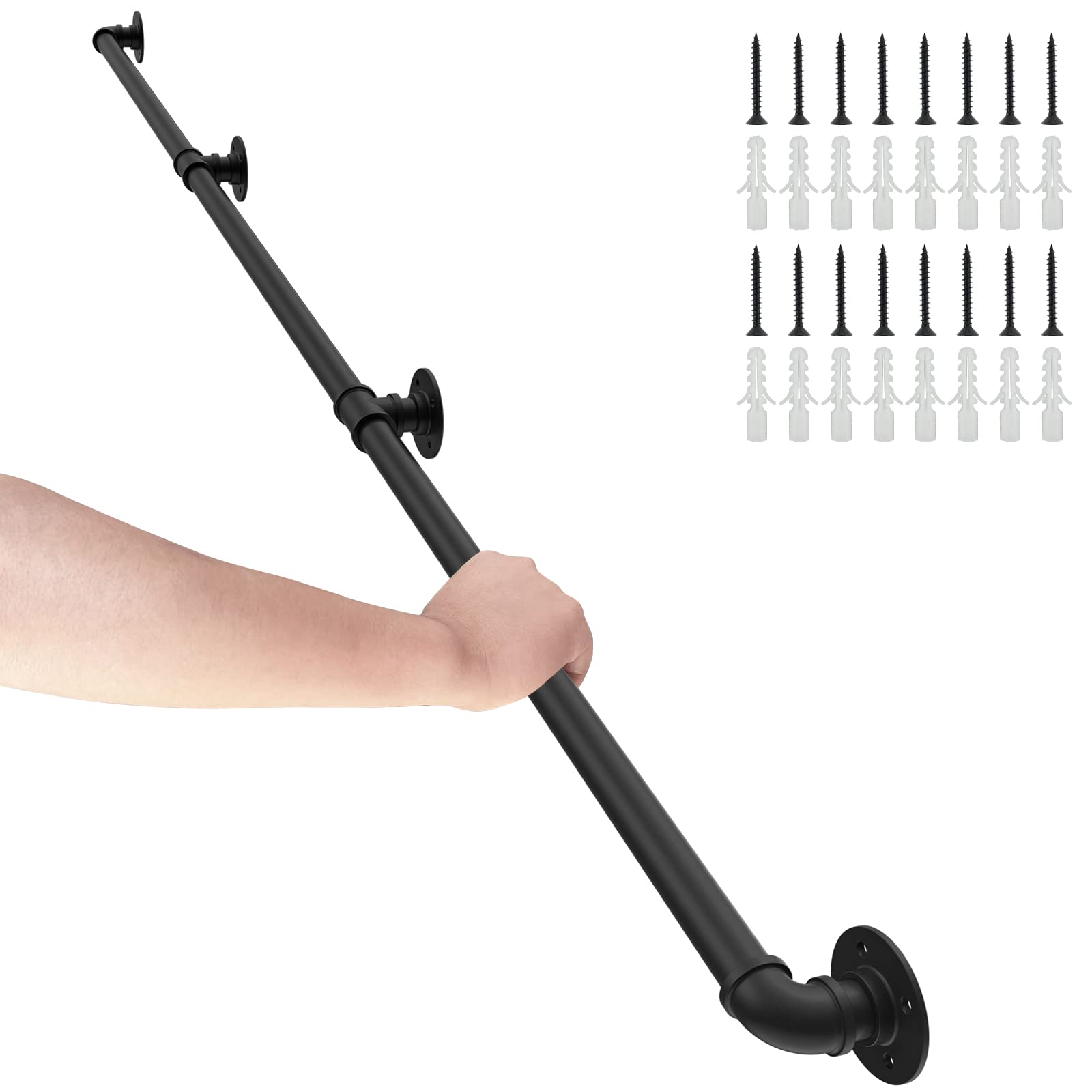 OUSHENG 12ft Industrial Pipe Handrail - Wall Mount Stair Railing - View #9