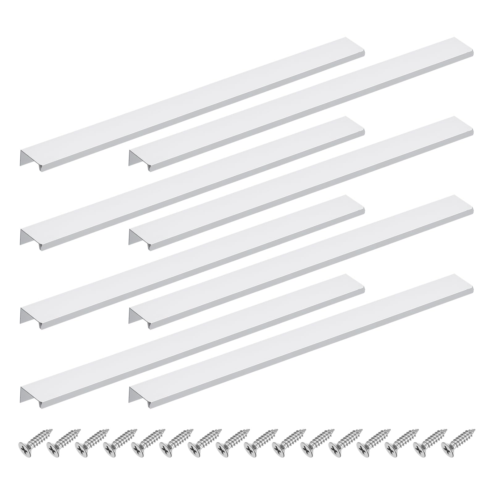 sourcing map Cabinet Finger Edge Pull, 8pcs 400mm / 15.75" Aluminum Alloy Back Mount Hidden Cabinet Pulls Concealed Handle for Home Kitchen Drawer Cabinet, Silver