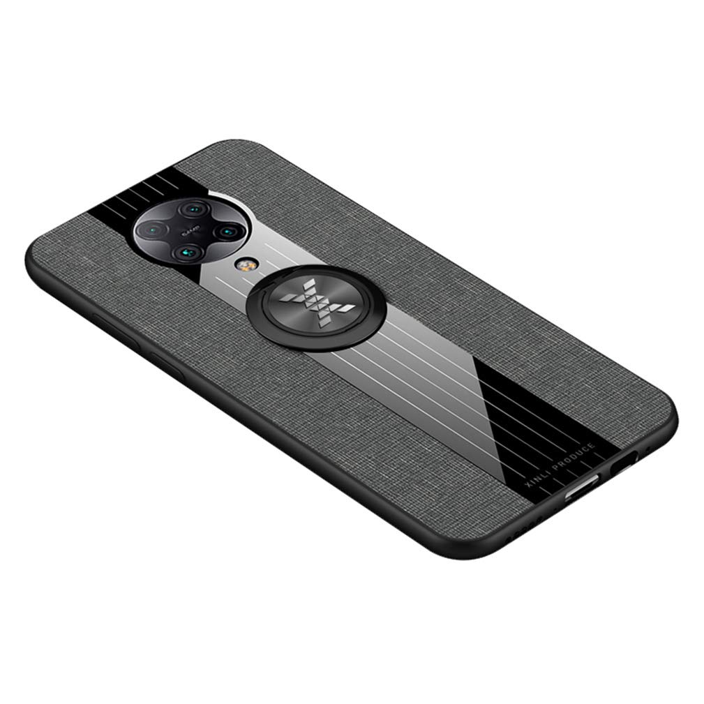 HAOTIAN Cover Per Xiaomi Poco F2 Pro 5G - Custodia In Tessuto Denim Con Anello 360° Girevole, Antiurto, TPU + PC, Nero