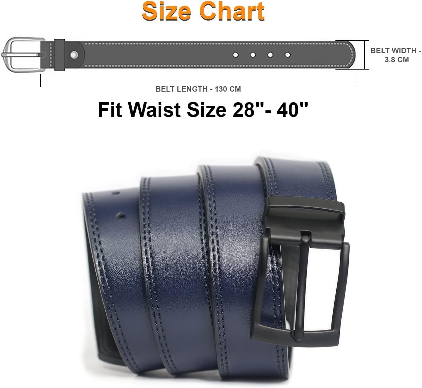 Contacts Men's Genuine Leather Pin Buckle Belt, Blue, Free Size
