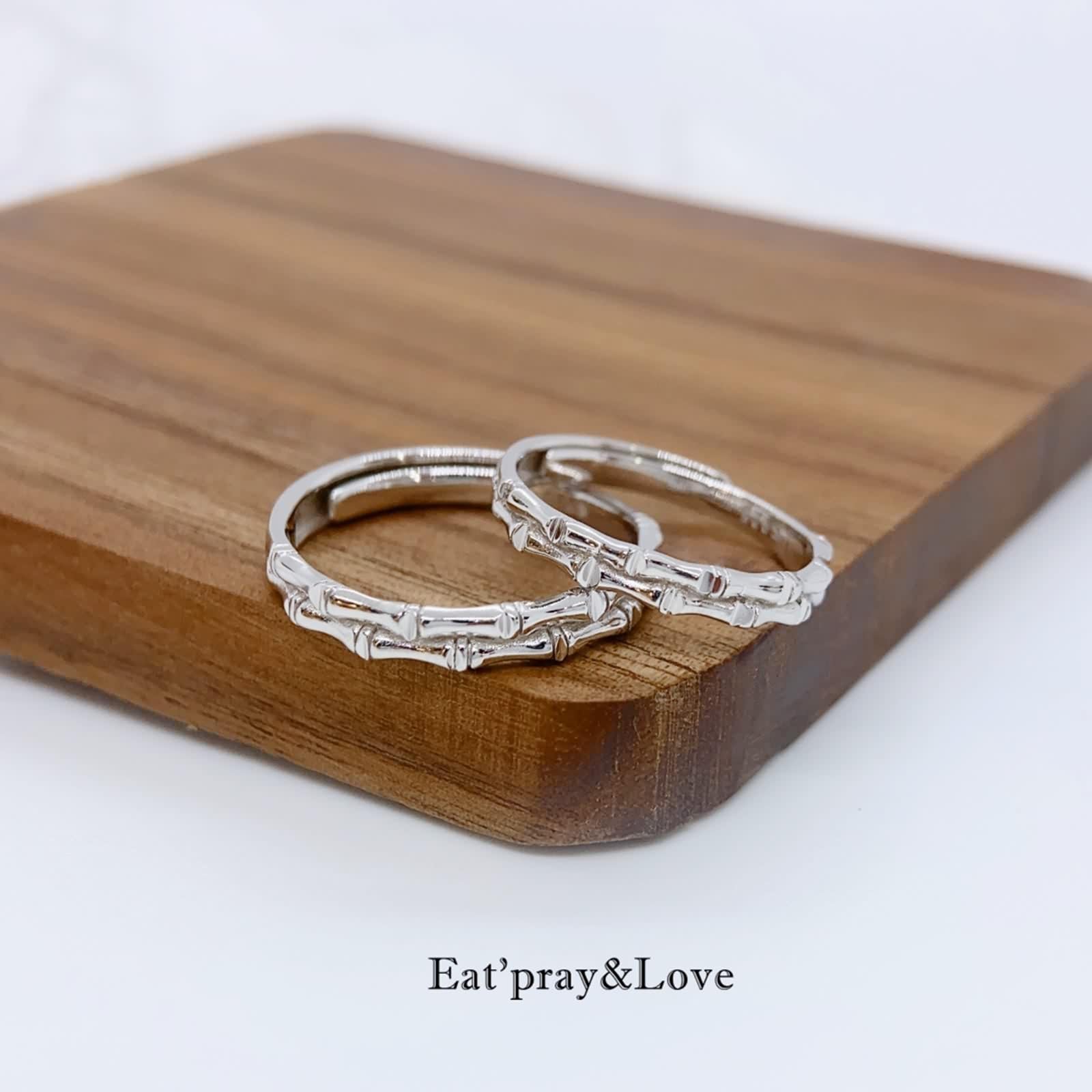 Par de anillos de plata 925, anillos para parejas, forma de bambú, plata, par de joyas, tamaño ajustable