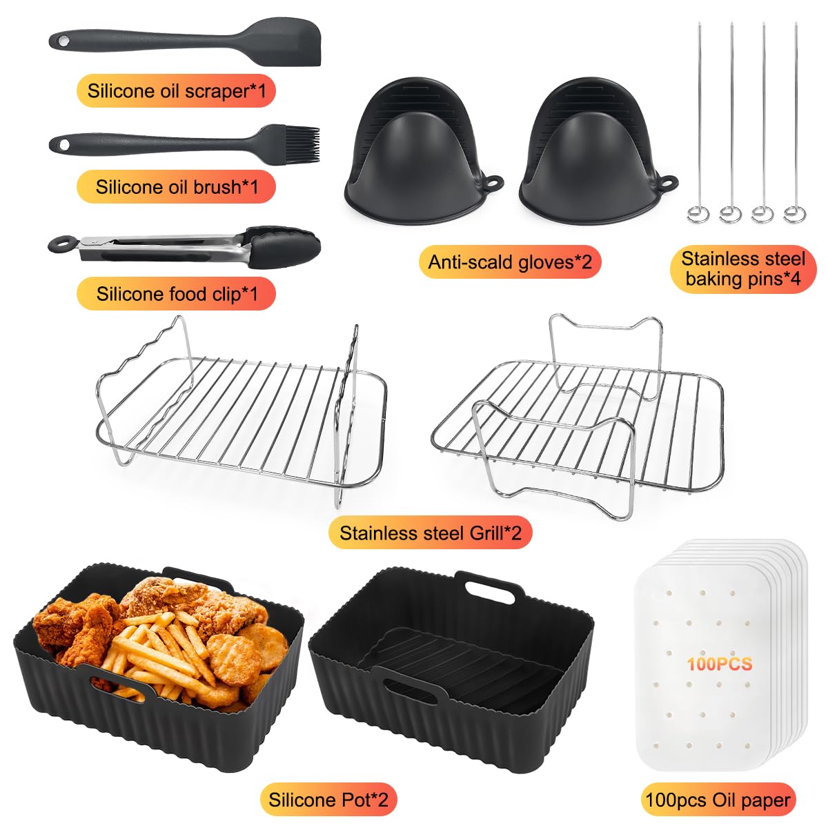 Kit Accessoires Air Fryer Pour Ninja Dual Zone AF300EU/AF400EU - Grilles, Moules En Silicone, Accessoires De Cuisson