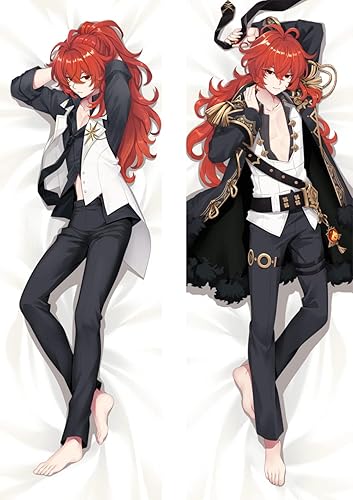 Dakimakura - Funda de almohada Genshin Impact Diluc Ragnvindr Cosplay Dakimakura Funda de almohada de 591in x 197in