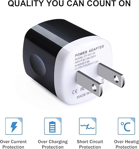 Miniatura 5 de Adaptador de cargador USB, bloque de cargador de cubo de 1 A, 10 unidades, enchufe de pared de un solo puerto de carga USB compatible con iPhone