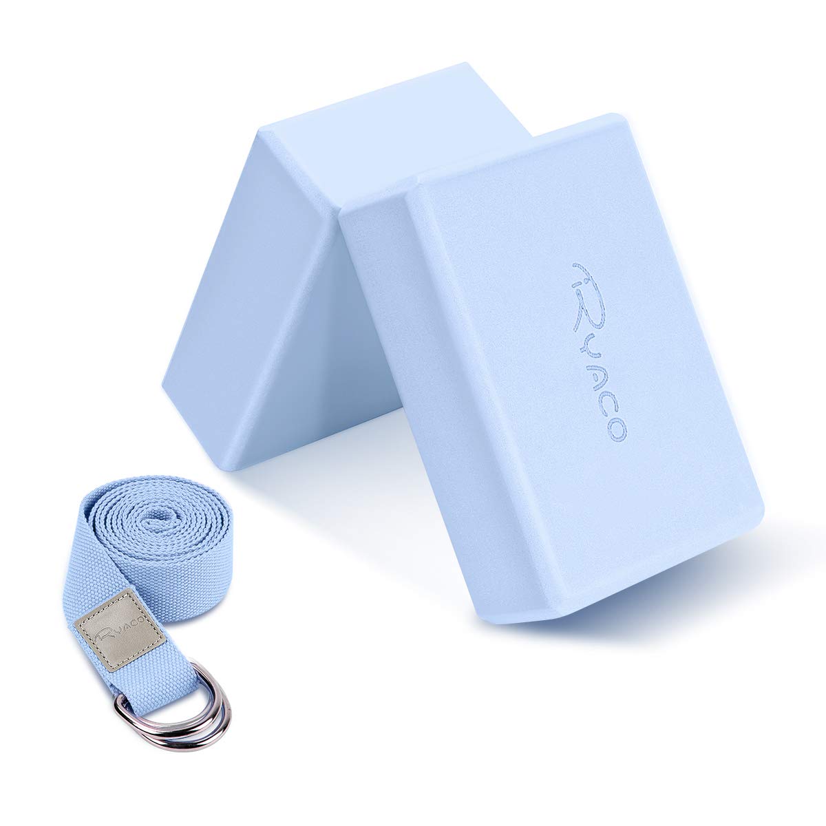 RYACO 2-delig yogablok met yogabandenset, antislip EVA-schuim met hoge dichtheid, ondersteuning verdiept yogabaksteen voor yoga, pilates, meditatie, training, training, fitness en gym