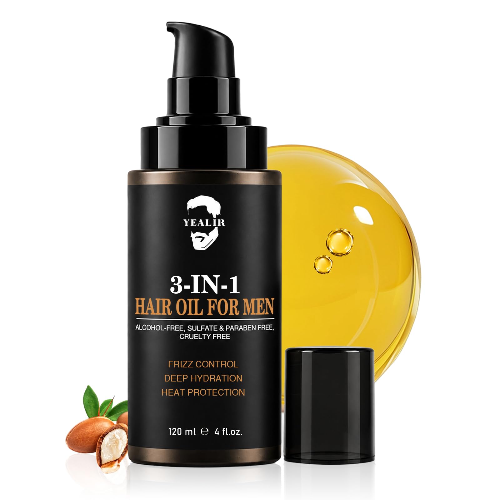 Hair Oil for Men, 4 fl oz Weightless Argan Oil Serum for Frizz Control
