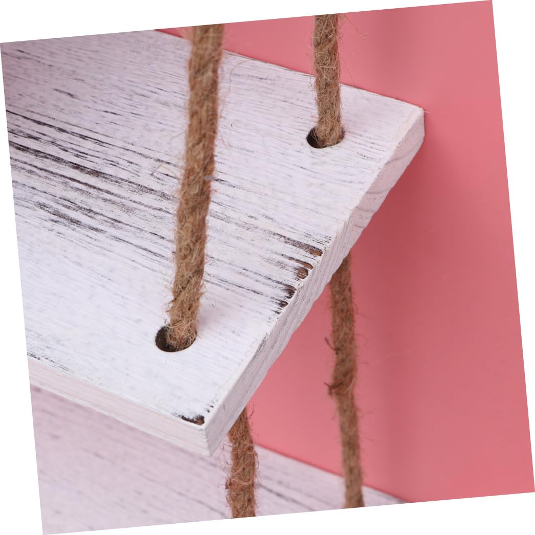 OUNONA 2livello Scaffale Bianco Sospeso Mensole in Mensola Espositiva in Juta Scaffale Espositivo Per Organizzare Oggetti Piccole Dimensioni