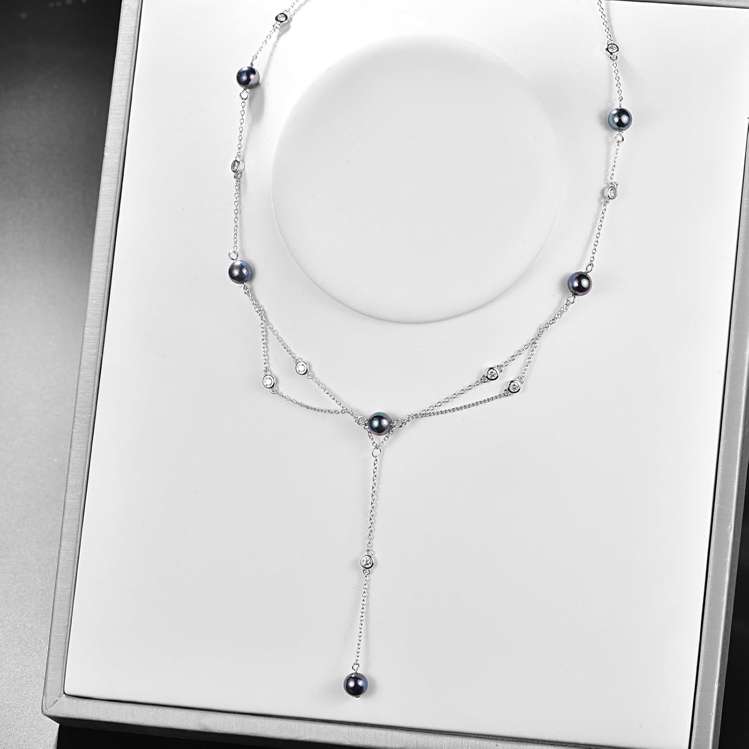 KINGWHYTE Pearl Necklaces for Women 925 Sterling Silver Y-Shaped Pendant Necklace Trendy Beaded Chain Wedding Dainty Pearl Strand Jewelry Gifts for Her - Image 3