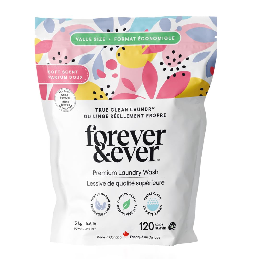 All Natural Laundry Detergent Powder, Gentle Clean Laundry Detergent, Enzyme Free, Plant Based, Biodegradable, Eco Friendly Washing Powder, High Efficiency Premium Wash, Soft Scented, 6.6lbs