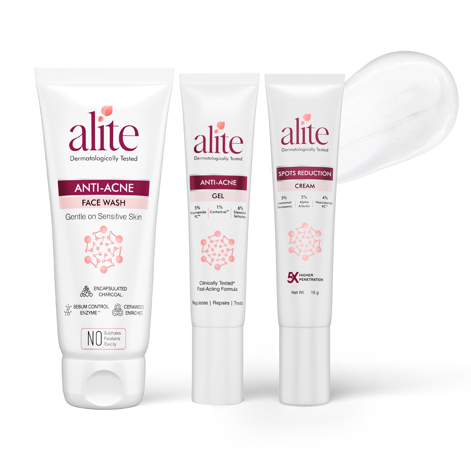 Alite Acne Care Complete Trio — Charcoal Face Wash + Anti-Acne Gel + Spots Reduction Cream | 3-Stage Recovery System for Acne, Pimples & Marks | Niacinamide PC + Tranexamic Acid | 3-Piece Kit-image-39