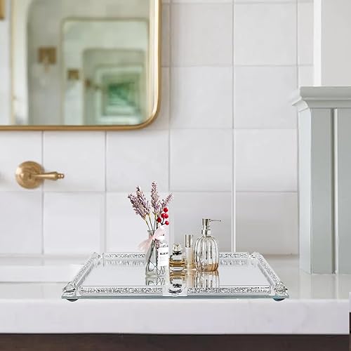 Miniatura 3 de Bandeja de cristal de cristal, bandeja de tocador de espejo, bandeja de decoración dorada para tocador, bandeja de maquillaje cosmético para joyas,
