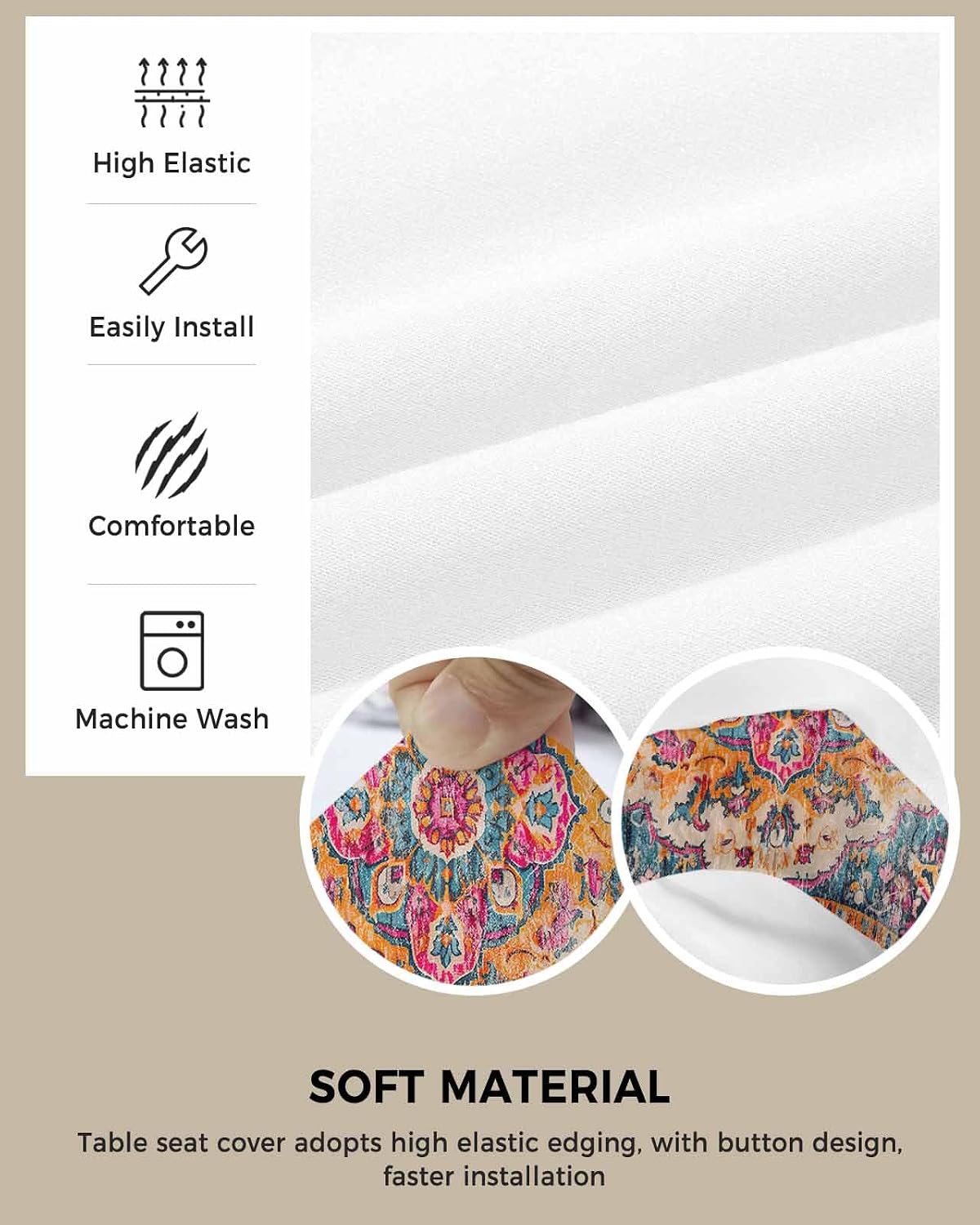 Savannan Dining Room Chair Seat Covers Set of 6 Retro Medieval Turkish Tattoos Removable Stretch Chair Seat Cushion Slipcovers Protector for Holiday Party Festival Decoration, Classic Boho Pattern