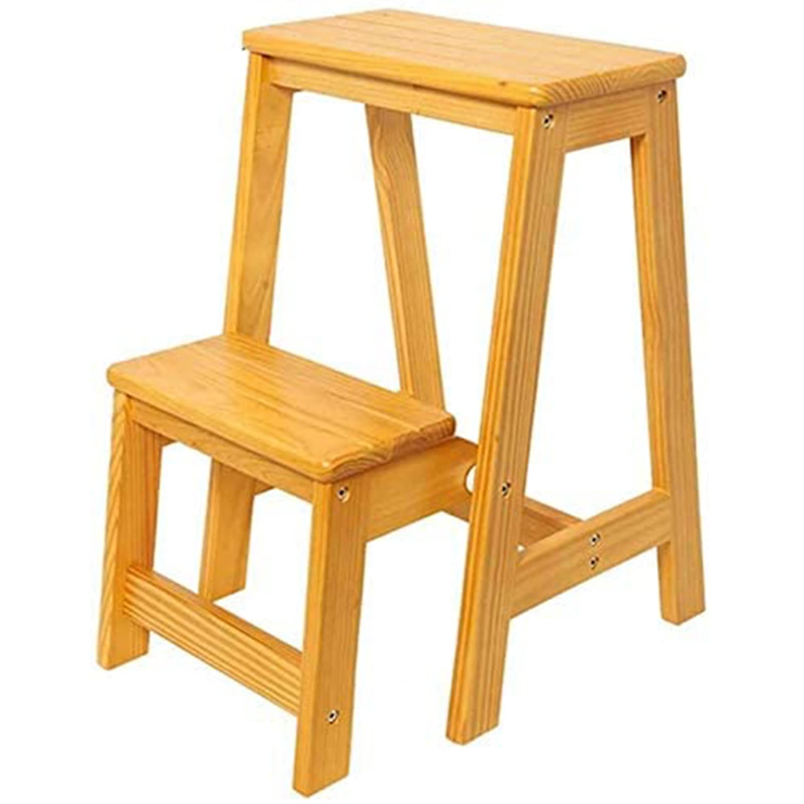 ZGYOZMNG Indoor Climbing Stool,Folding Step Ladder Chair Solid Wood Step Stool (Brown) (Natural)