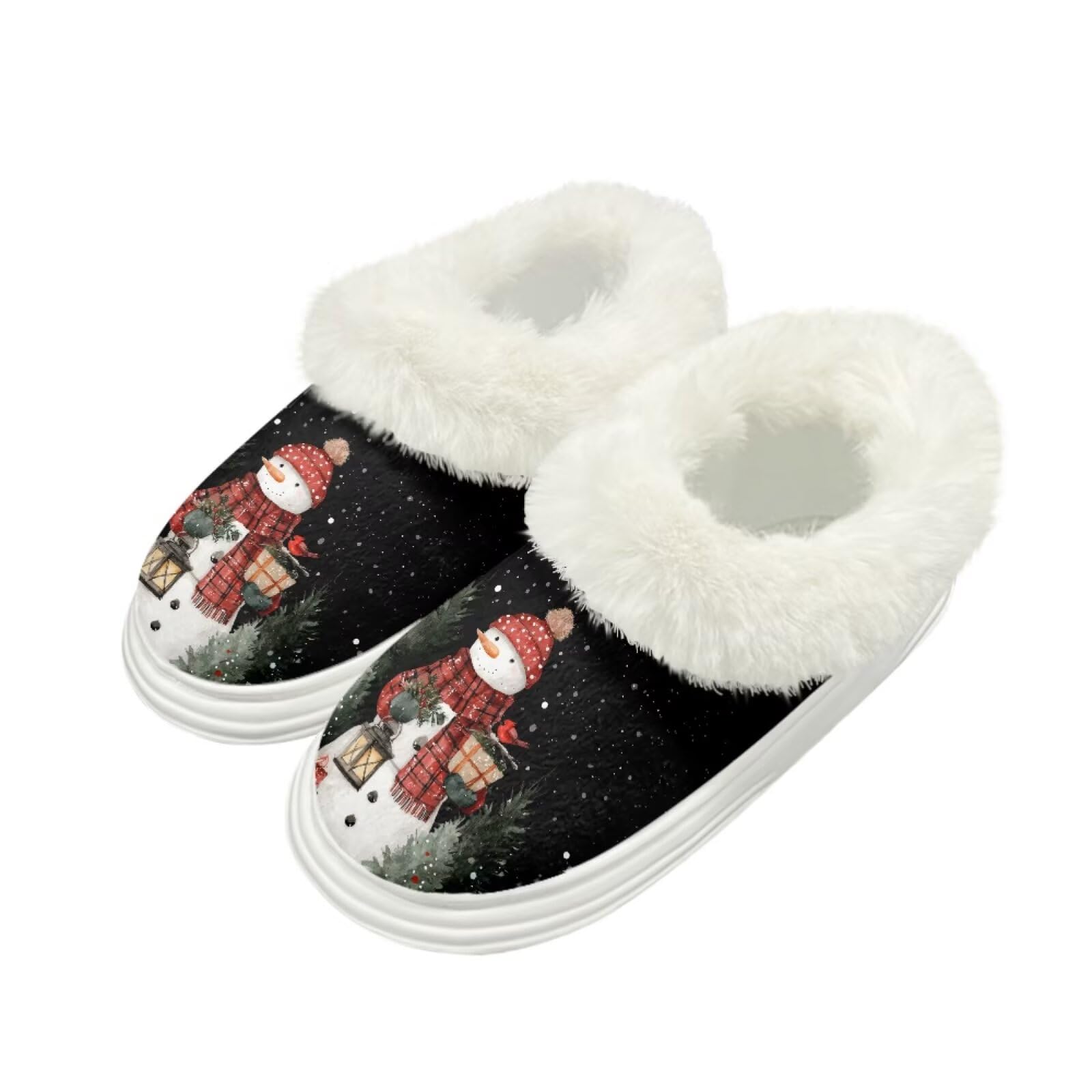 Howilath Christmas Women Snow Boots Plush Short Ankle Boots Winter Flannel Outdoor Shoes with Fur Edges