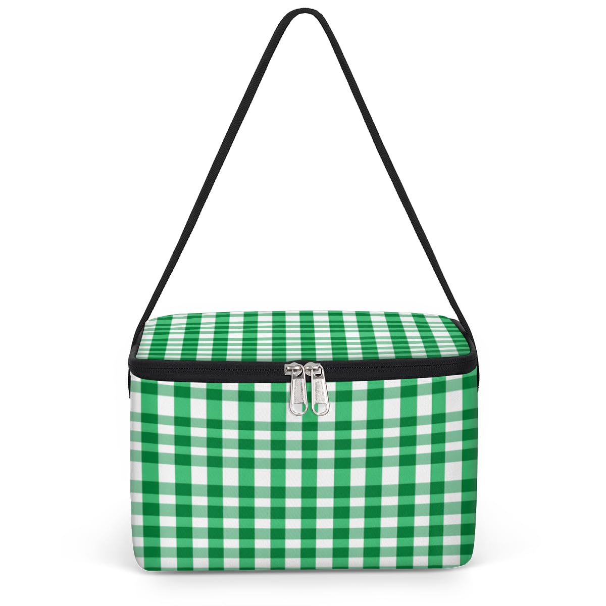Green Picnic Plaid Lunch Bags for Women Men 9 Cans, Hot & Cold Food Delivery Bag Insulated Grocery Bag Insulated Lunch Box Gingham Check Cooler Bag for Office Work Picnic Beach