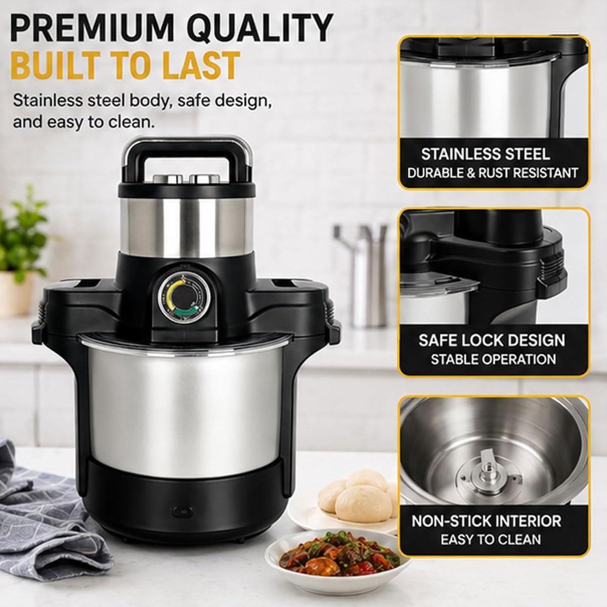 Automatyczna maszyna do wyciskania żywności 6L Yam Pounding Machine1600W Swallow Maker Robot kuchenny Służy od 5 do 6 osóbŁatwy do czyszczenia ze stali nierdzewnej Yam Pounder do Fufu Amala Banku