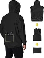 Vista 3 de COOFANDY Chaqueta impermeable unisex plegable, ligera, impermeable, con capucha, para correr, senderismo, ciclismo